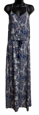 Roxy Dress Women Maxi Medium M Blue Gray Slit V-Neck Casual Summer Spring New